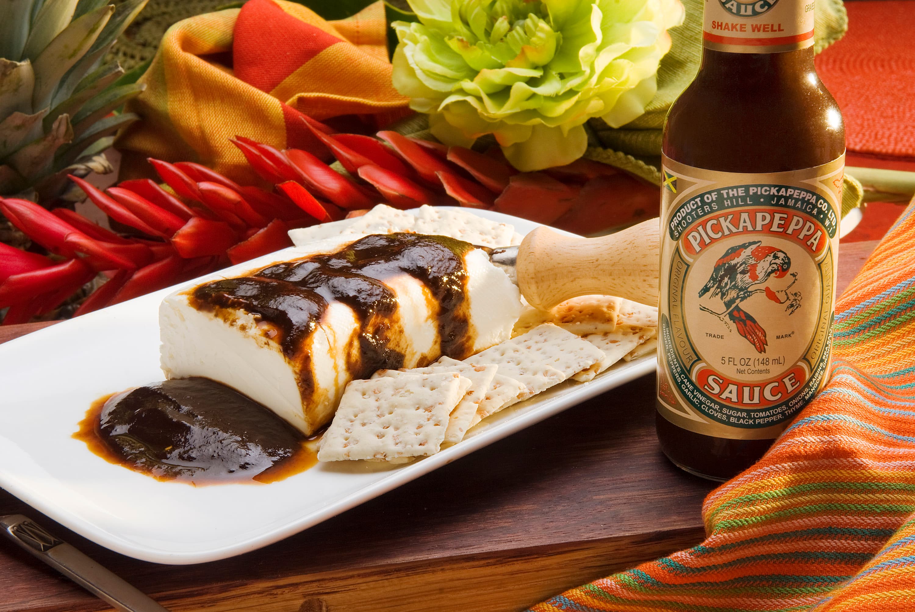 Pickapeppa Sauce served over cream cheese