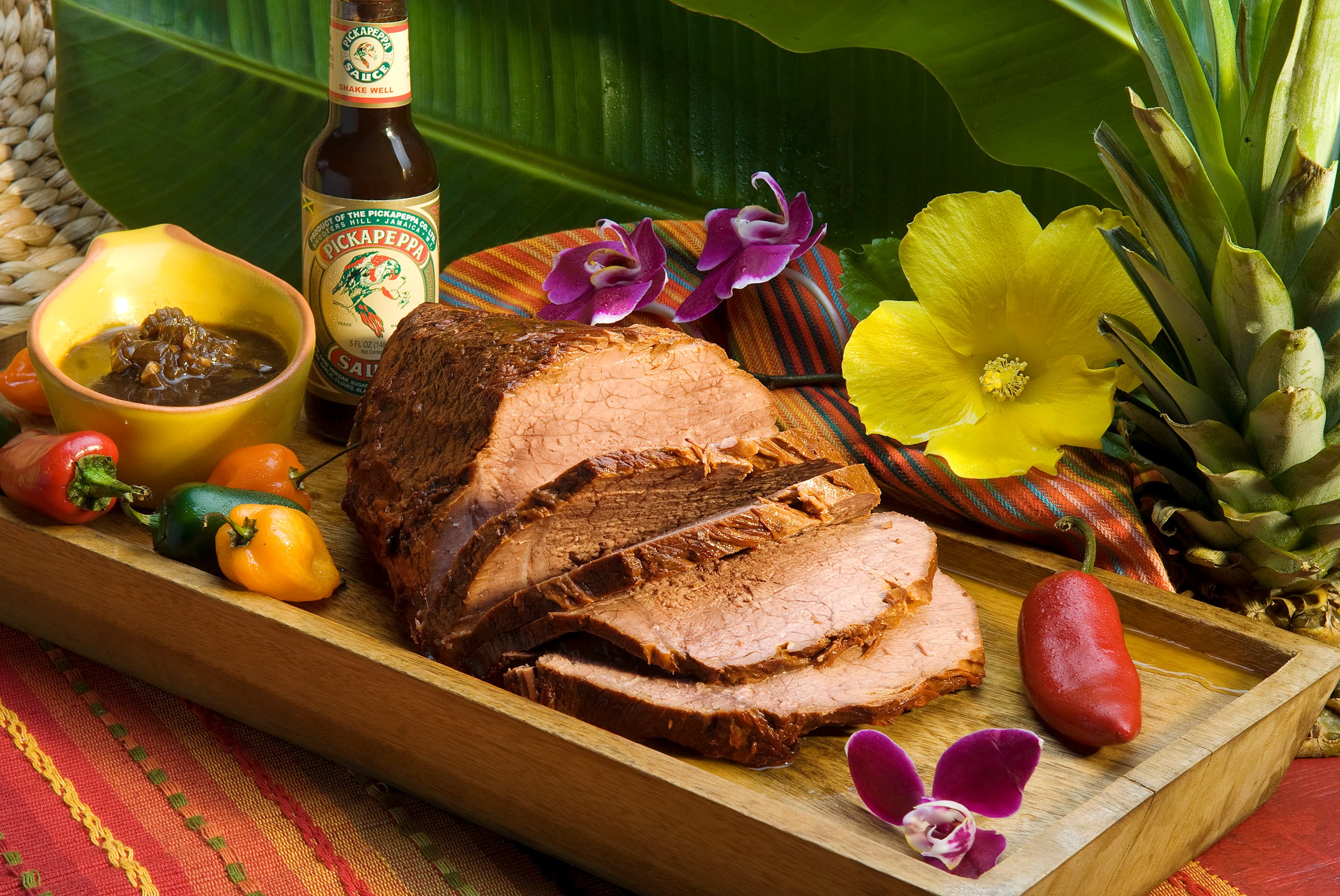 A roast prepared with Pickapeppa Sauce